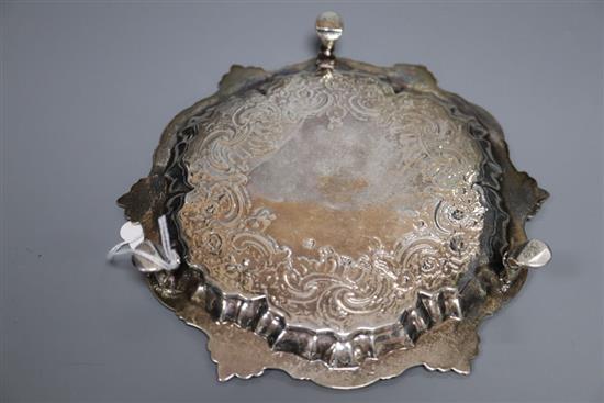 A George II silver waiter, later engraved decoration, William Peaston, London, 1747, 18.3cm, 9oz, (old repair to one foot).